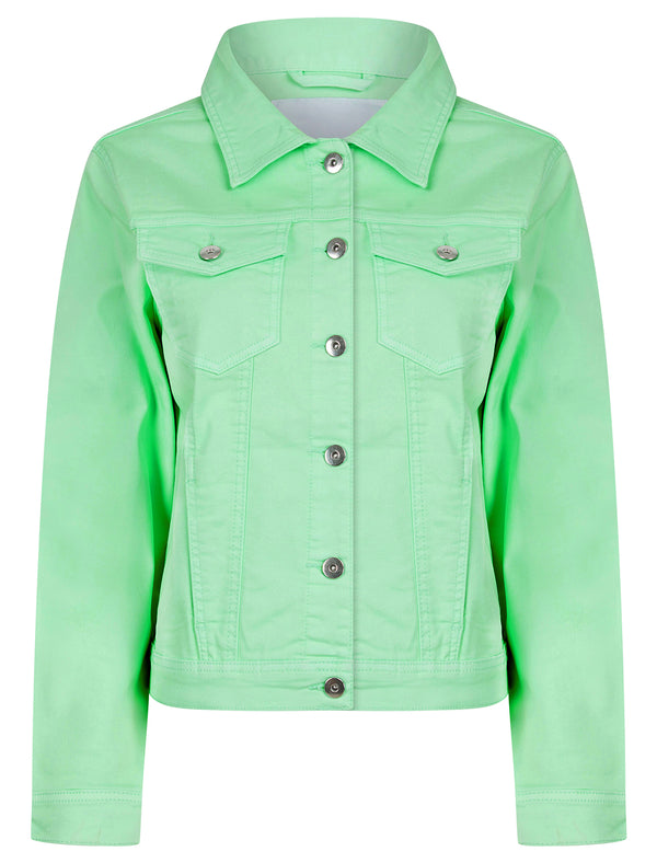 Feather Women's Stretch Cotton Denim Jacket in Bird's Egg Green - Amara Reya