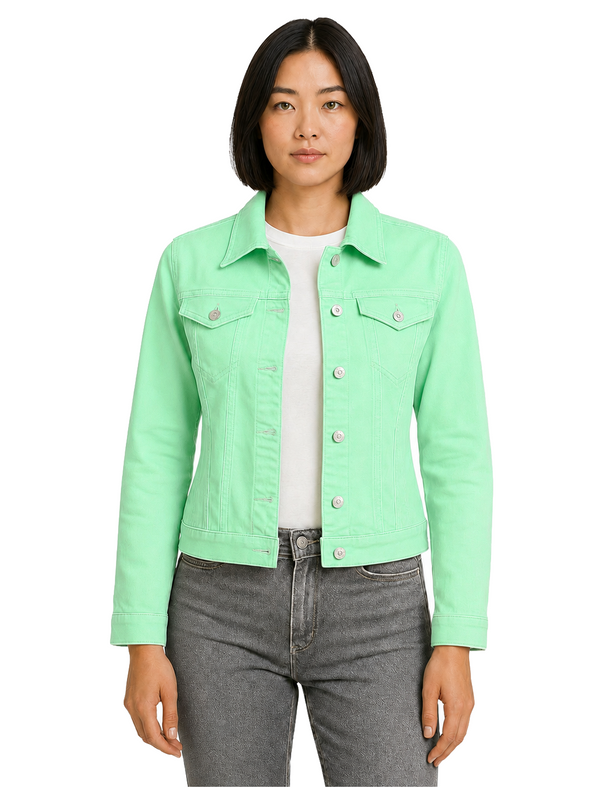 Feather Women's Stretch Cotton Denim Jacket in Bird's Egg Green - Amara Reya