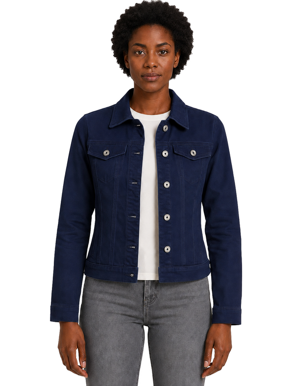 Feather Women's Stretch Cotton Denim Jacket in Patriot Blue - Amara Reya