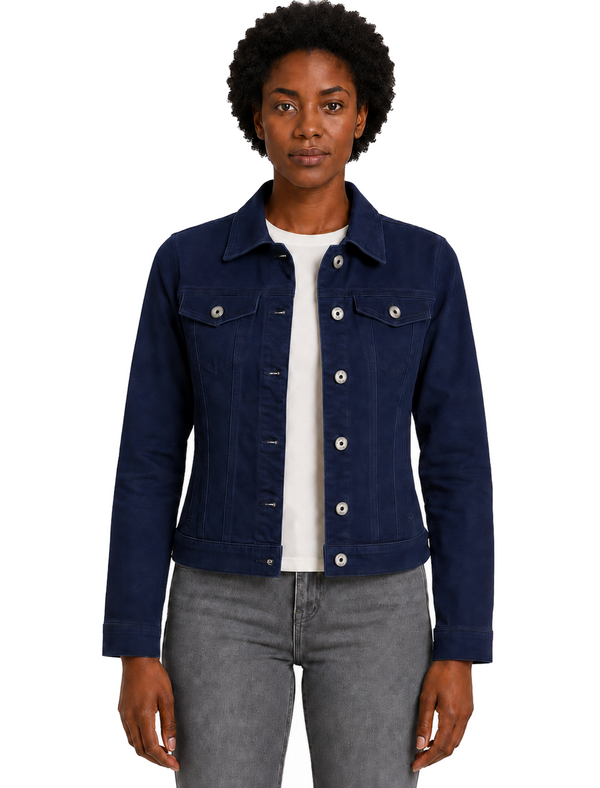 Feather Women's Stretch Cotton Denim Jacket in Patriot Blue - Amara Reya