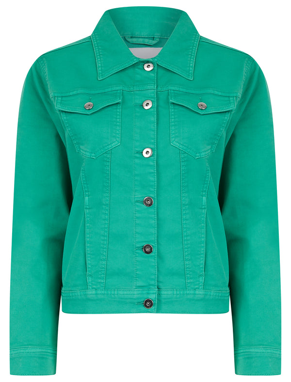 Feather Women's Stretch Cotton Denim Jacket in Ocean Green - Amara Reya