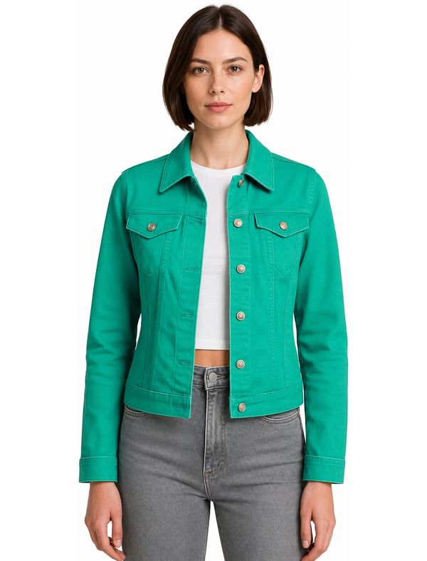 Feather Women's Stretch Cotton Denim Jacket in Ocean Green - Amara Reya