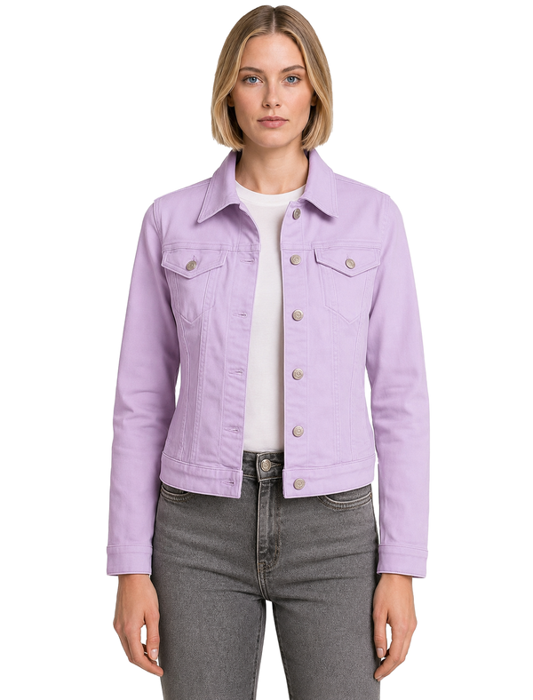 Feather Women's Stretch Cotton Denim Jacket in Pale Violet - Amara Reya