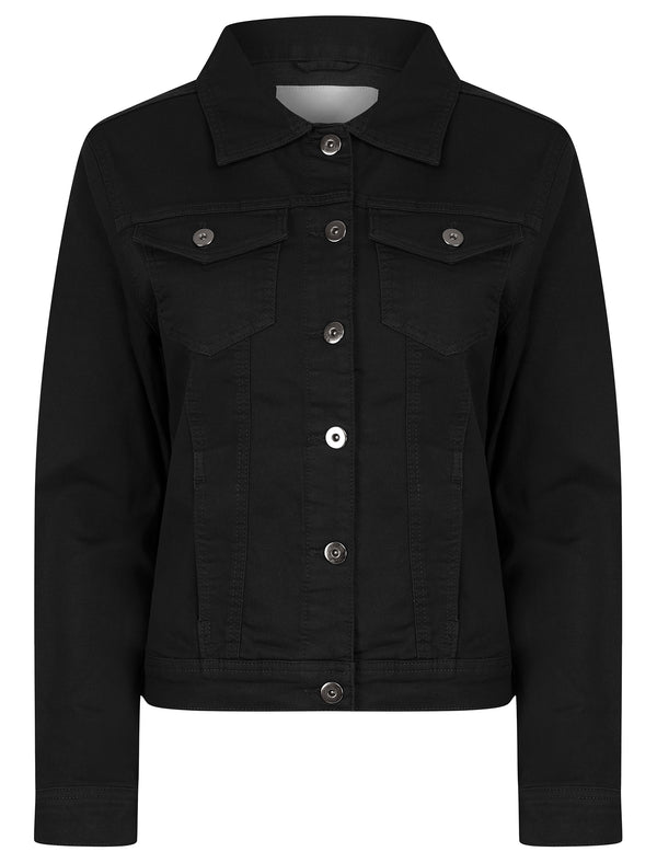 Feather Women's Stretch Cotton Denim Jacket in Jet Black - Amara Reya