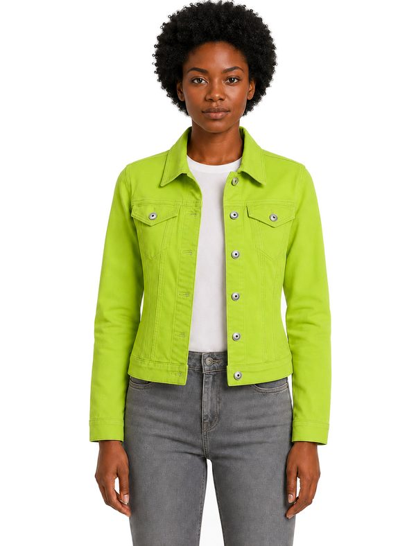 Feather Women's Stretch Cotton Denim Jacket in Green Glow - Amara Reya