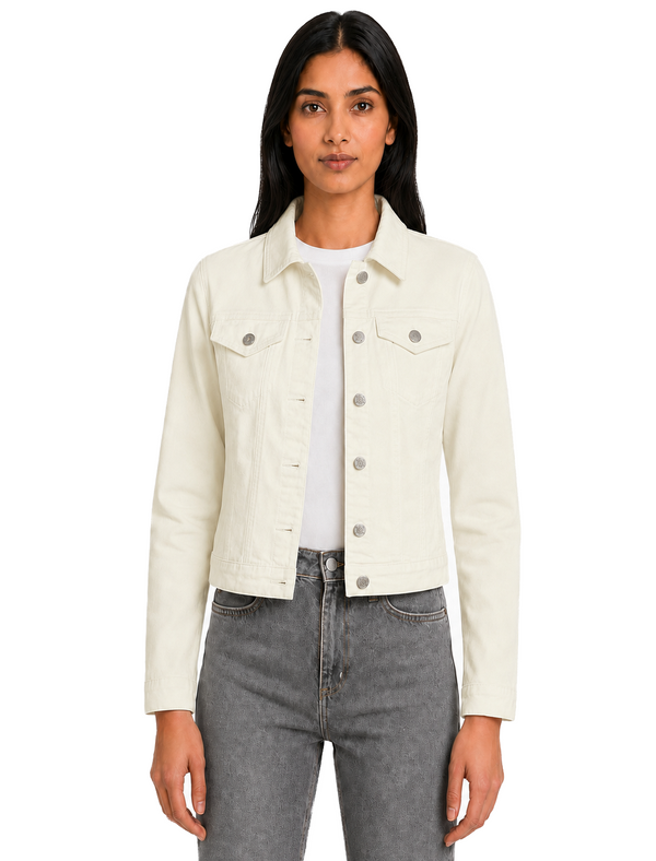 Feather Women's Stretch Cotton Denim Jacket in Cream - Amara Reya