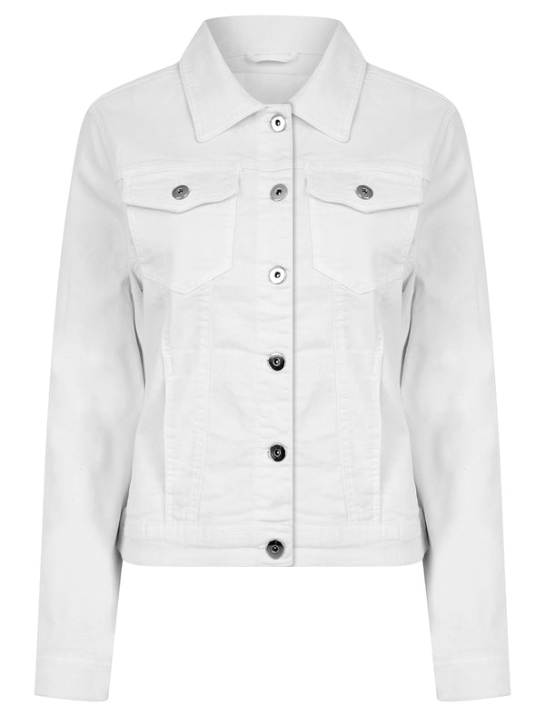 Feather Women's Stretch Cotton Denim Jacket in Optic White - Amara Reya