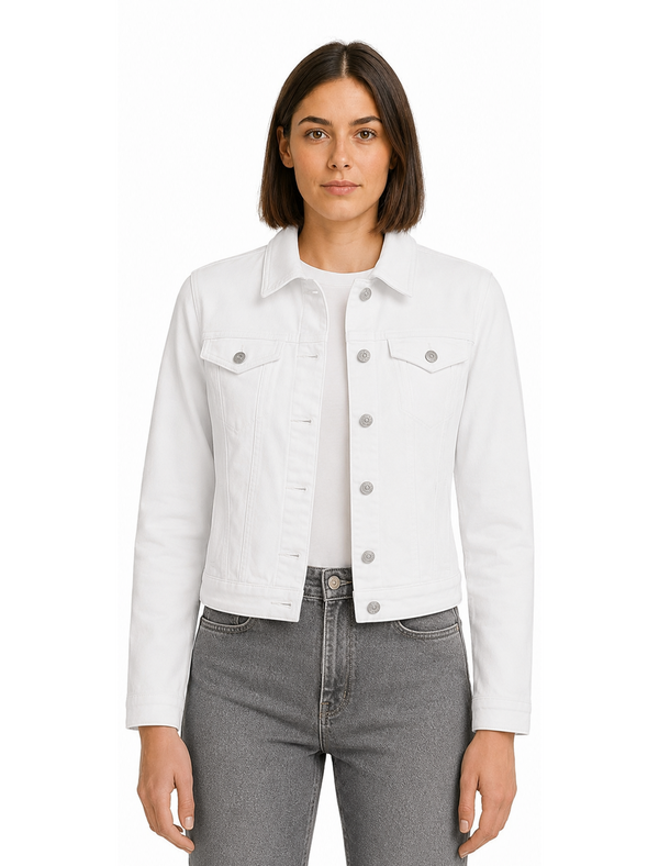 Feather Women's Stretch Cotton Denim Jacket in Optic White - Amara Reya
