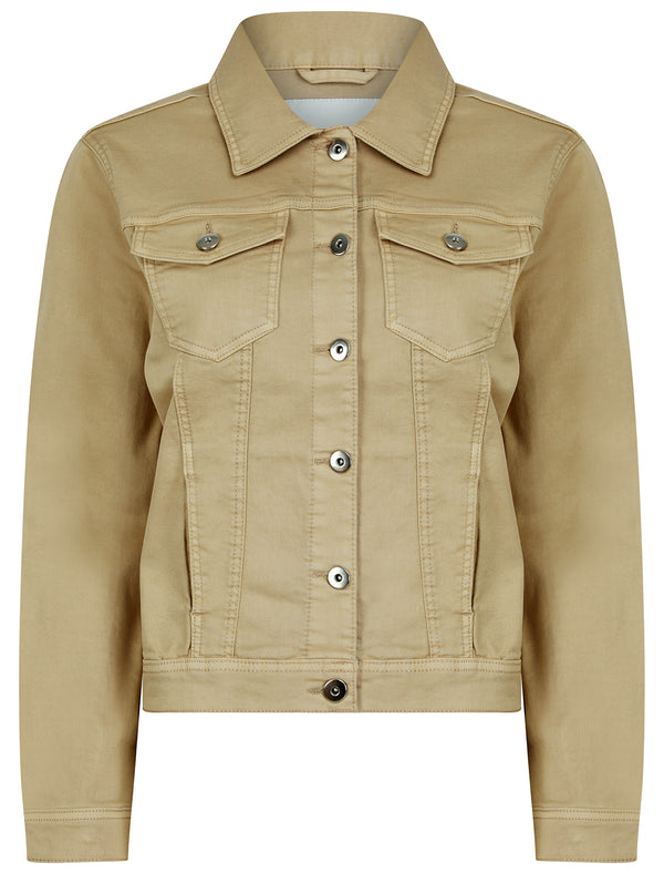 Feather Women's Stretch Cotton Denim Jacket in Taupe - Amara Reya