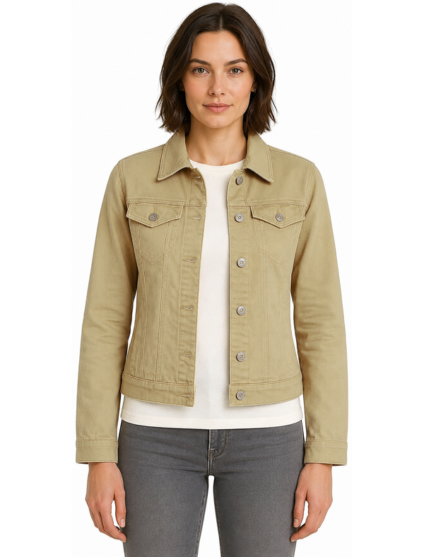 Feather Women's Stretch Cotton Denim Jacket in Taupe - Amara Reya