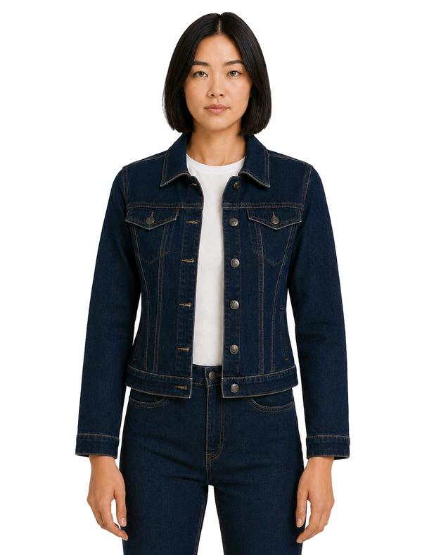 Mesa Women's Stretch Cotton Denim Jacket in Indigo Wash - Amara Reya