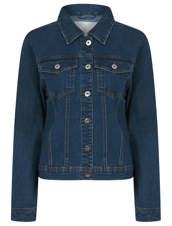 Mesa Women's Stretch Cotton Denim Jacket in Mid Blue - Amara Reya