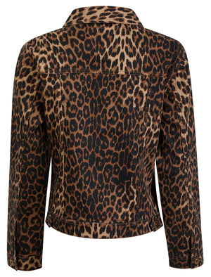 Zephyr Women's Stretch Cotton Denim Jacket in Brown Leopard Print - Amara Reya