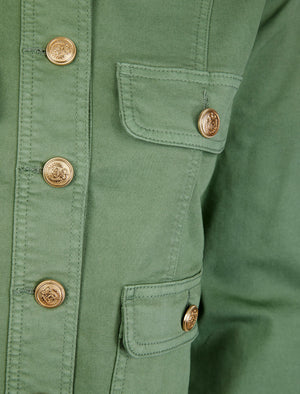 Morlich Women's Stretch Cotton Collarless Denim Jacket in Sage Green - Amara Reya