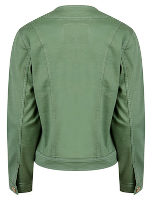 Morlich Women's Stretch Cotton Collarless Denim Jacket in Sage Green - Amara Reya