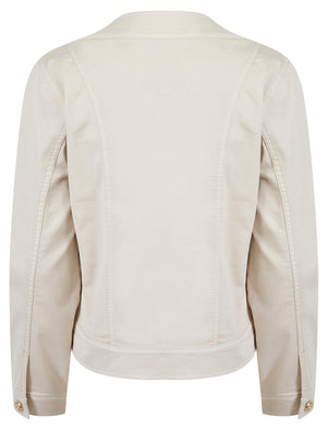 Morlich Women's Stretch Cotton Collarless Denim Jacket in Ivory - Amara Reya