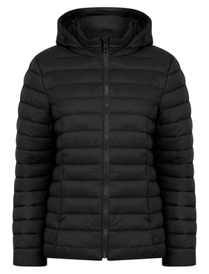 Jaime Women’s Quilted Puffer Jacket with Detachable Hood in Black - Amara Reya