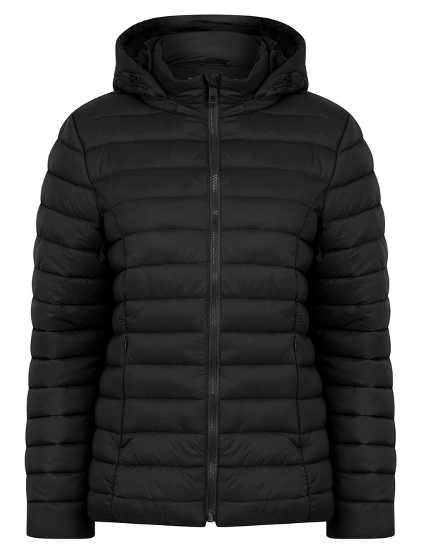 Jaime Women’s Quilted Puffer Jacket with Detachable Hood in Black - Amara Reya