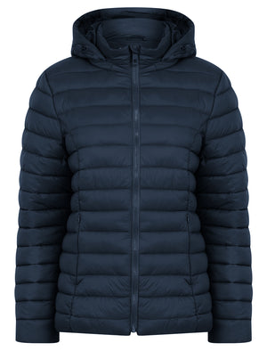Jaime Women’s Quilted Puffer Jacket with Detachable Hood in Navy - Amara Reya