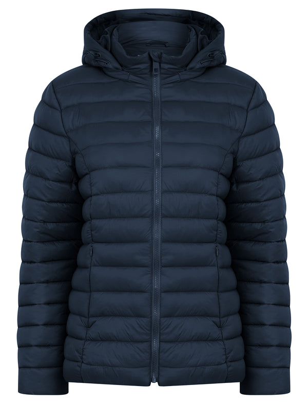 Jaime Women’s Quilted Puffer Jacket with Detachable Hood in Navy - Amara Reya