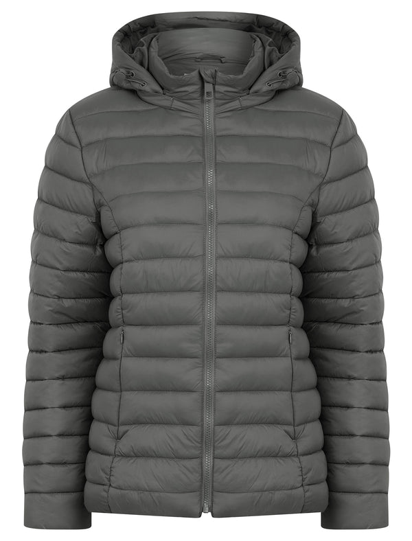 Jaime Women’s Quilted Puffer Jacket with Detachable Hood in Grey - Amara Reya