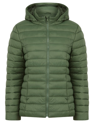 Jaime Women’s Quilted Puffer Jacket with Detachable Hood in Olive Green - Amara Reya