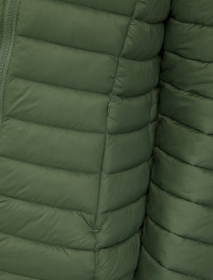 Jaime Women’s Quilted Puffer Jacket with Detachable Hood in Olive Green - Amara Reya