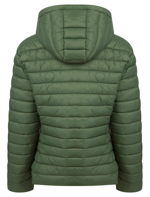 Jaime Women’s Quilted Puffer Jacket with Detachable Hood in Olive Green - Amara Reya