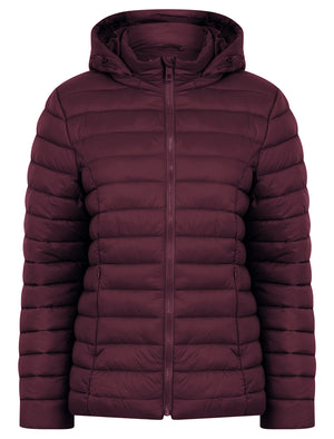 Jaime Women’s Quilted Puffer Jacket with Detachable Hood in Wine - Amara Reya