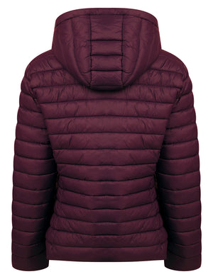 Jaime Women’s Quilted Puffer Jacket with Detachable Hood in Wine - Amara Reya