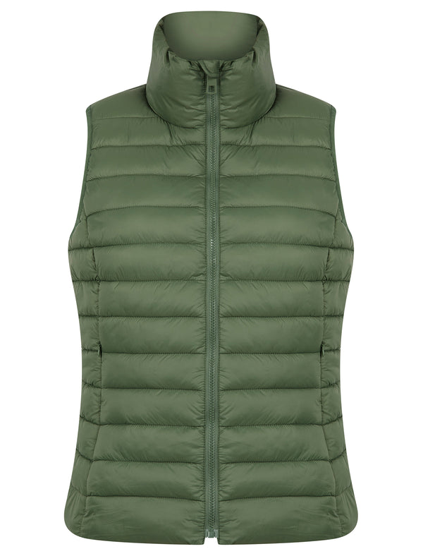 Laura Quilted Puffer Gilet Bodywarmer in Olive Green - Amara Reya