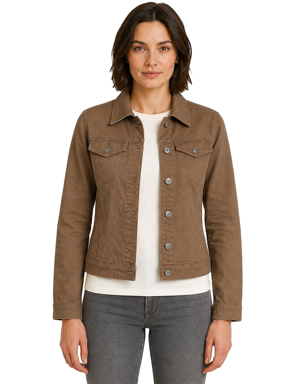 Feather Women's Stretch Cotton Denim Jacket in Mocha - Amara Reya
