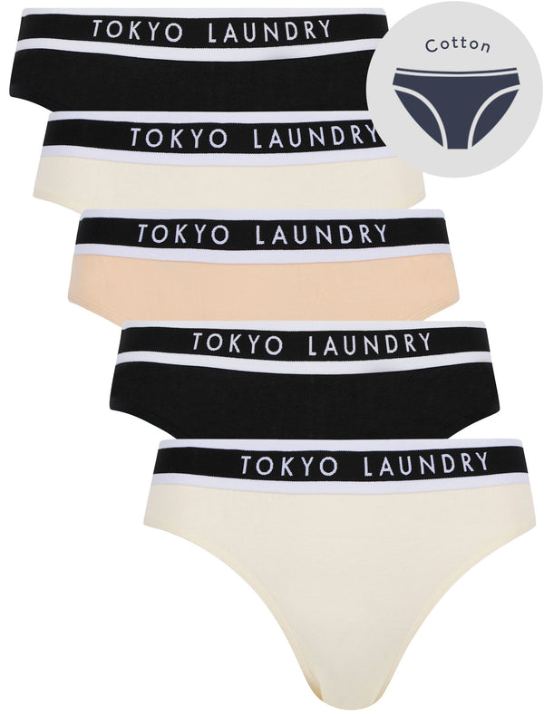 Fran (5 Pack) Cotton Assorted Briefs in Jet Stream / Jet Black / Smoke Gray - Tokyo Laundry