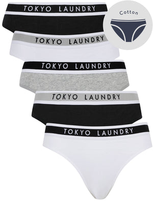 Fran (5 Pack) Cotton Assorted Briefs in Bright White / Jet Black / Light Grey Marl - Tokyo Laundry