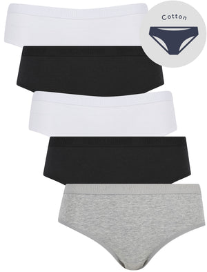 Jojo (5 Pack) Cotton Assorted Briefs in Light Grey Marl / Jet Black / Bright White - Tokyo Laundry