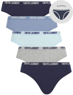 Francesca (5 Pack) Cotton Assorted Briefs in Peacoat Blue / Stonewash / Skywriting / Light Grey Marl - Tokyo Laundry