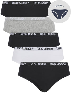 Vida (5 Pack) Cotton Assorted Briefs in Anthracite Black / Optic White / Light Grey Marl - Tokyo Laundry