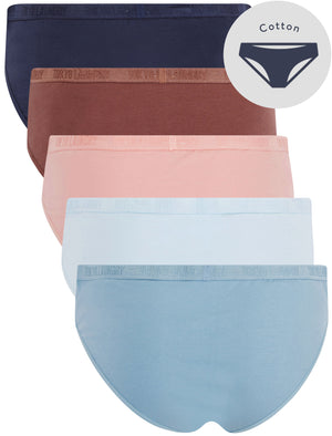 Hallie (5 Pack) Cotton Assorted Briefs in Peacoat / Marron / Pale Mauve / Niagara Mist / Mountain Spring - Tokyo Laundry