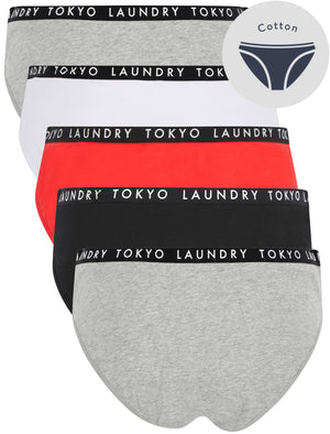 Hope (5 Pack) Cotton Assorted Briefs in Light Grey Marl / Bright White / Cayenne / Jet Black - Tokyo Laundry