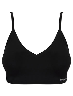Lola (2 Pack) Non-Wired Full Cup Soft Padded Stretch Nylon Bralette with Back Lace Detail in Jet Black / Mink - Tokyo Laundry