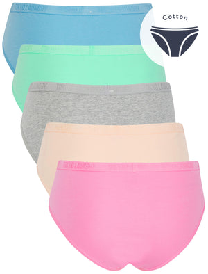 Emmie (5 Pack) Cotton Assorted Briefs in Rosebloom / Pearl Blush / Light Grey Marl / Cabbage / Alaskan Blue - Tokyo Laundry