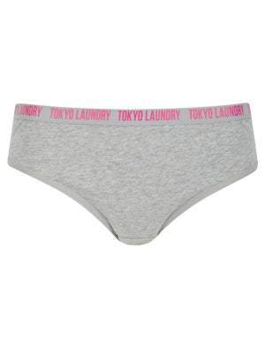 Rosie (3 Pack) Cotton Assorted Briefs in Light Grey Marl / Magenta / Fern Green - Tokyo Laundry