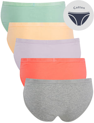 Evie (5 Pack) Cotton Assorted Briefs in Light Grey Marl / Shell Pink / Orchid Petal / Peach Parfait / Surf Spray - Tokyo Laundry