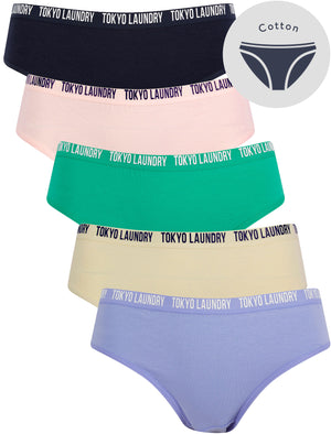 Flo (5 Pack) Cotton Assorted Briefs in Easter Egg Blue / Birch / Peacock Green / Cradle Pink / Navy Blazer - Tokyo Laundry