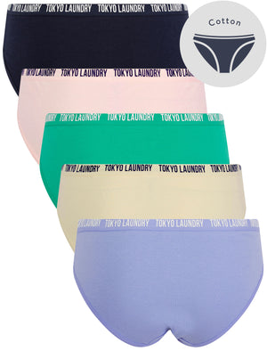 Flo (5 Pack) Cotton Assorted Briefs in Easter Egg Blue / Birch / Peacock Green / Cradle Pink / Navy Blazer - Tokyo Laundry