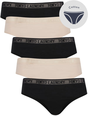 Mollie (5 Pack) Cotton Assorted Briefs with Mesh Waistband in Jet Black / Whisper Pink - Tokyo Laundry