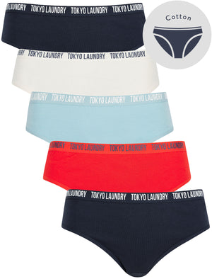 Zara (5 Pack) Cotton Assorted Briefs in Navy Blazer / Fiery Red / Forget-Me-Not Blue / Jet Stream White - Tokyo Laundry