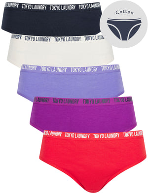 Melissa (5 Pack) Cotton Assorted Briefs in Mars Red / Purple Wine / Dahlia Purple / Jet Stream White / Navy Blazer - Tokyo Laundry