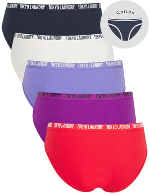 Melissa (5 Pack) Cotton Assorted Briefs in Mars Red / Purple Wine / Dahlia Purple / Jet Stream White / Navy Blazer - Tokyo Laundry