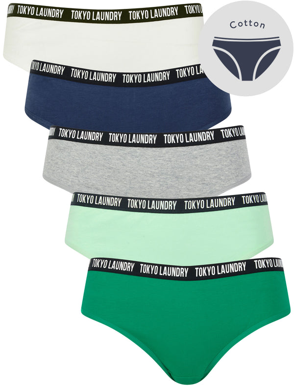 Zara 8 (5 Pack) Cotton Assorted Briefs in Parakeet Green / Birds Egg Green / Light Grey Marl / Gray Blue / Sugar Swizzle - Tokyo Laundry